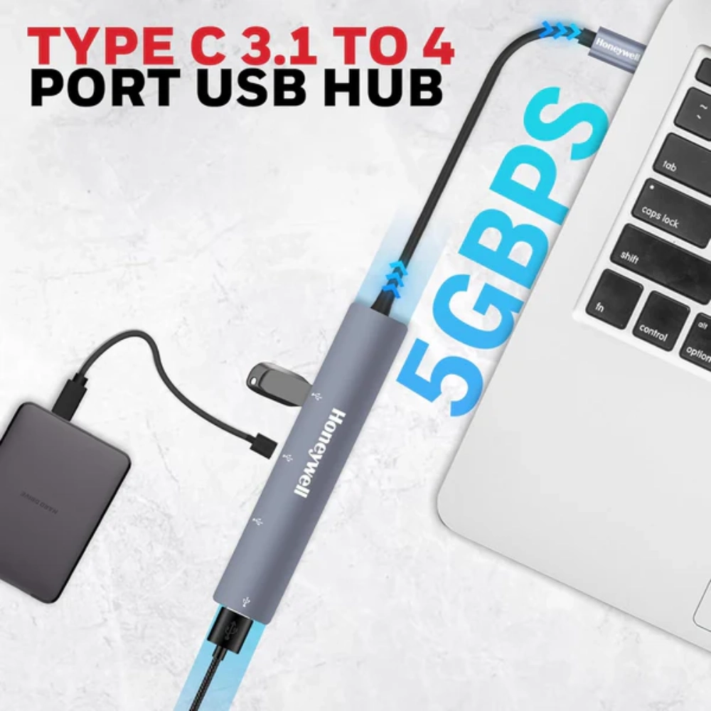 Honeywell Type C to 4 Port USB Hub 3.0 (Open Box) view 3